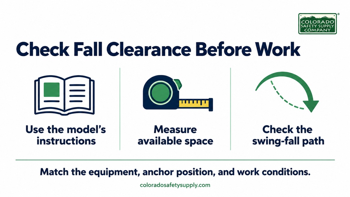 Fall clearance checklist: follow equipment instructions, measure available space, and check the swing-fall path.