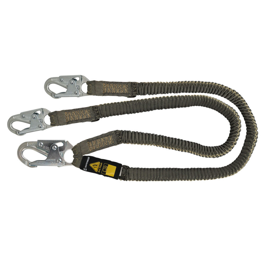 Arc Flash 6′ Stretch Internal Energy Absorbing Lanyard: Aramid, Dual Leg, Snap Hooks