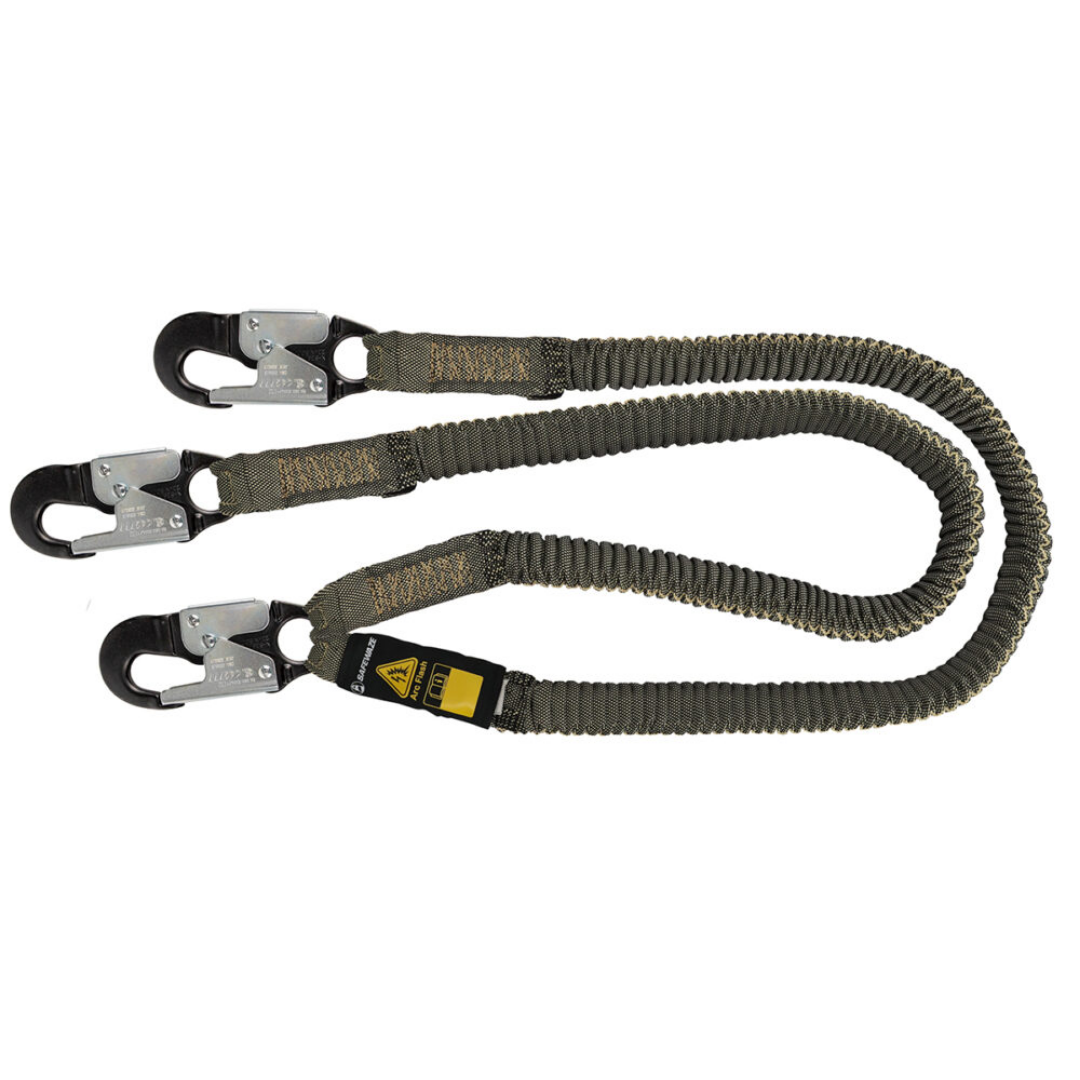 Arc Flash 6′ Stretch Internal Energy Absorbing Lanyard: Aramid, Dual Leg, Alu Snap Hooks