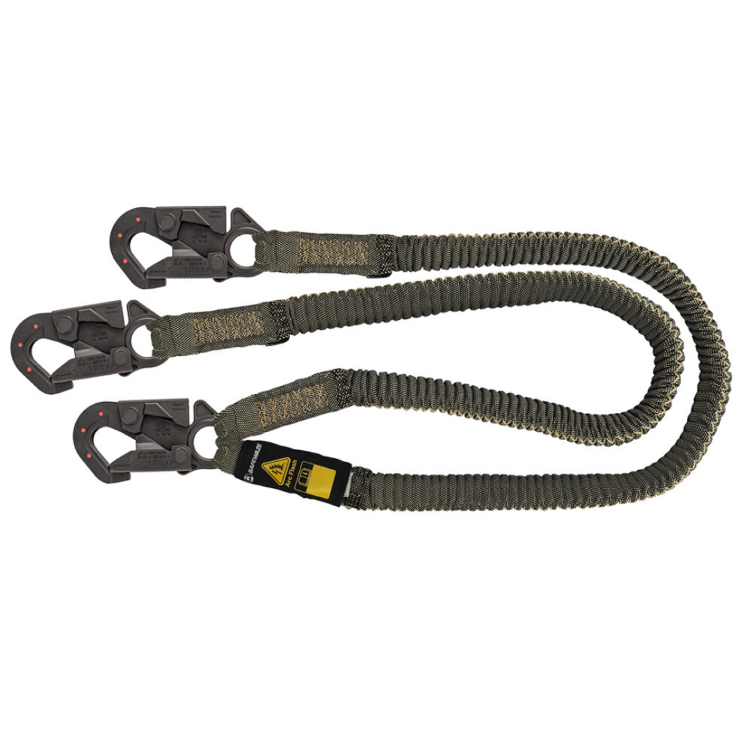 Arc Flash 6′ Stretch Internal Energy Absorbing Lanyard: Aramid, Dual Leg, DE Snap Hooks