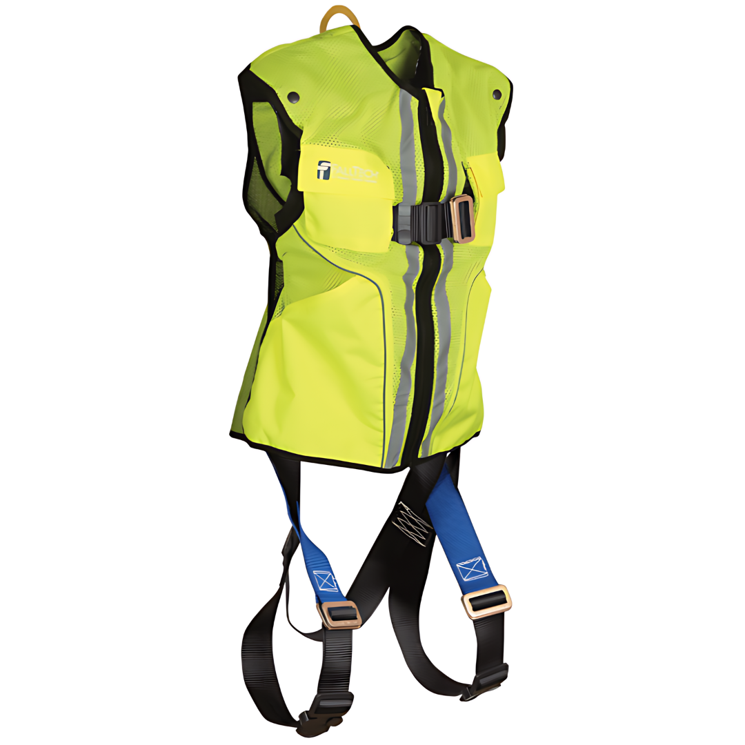 FallTech - Hi-Vis Lime Construction-grade Vest with 1D Standard Non-belted Full Body Harness