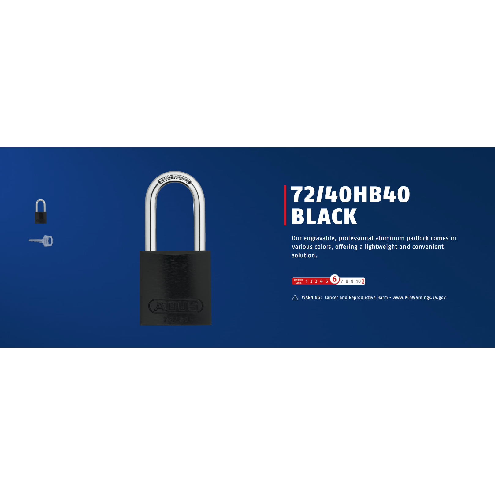 ABUS 72/40HB40 Long shackle (Keyed Alike or Keyed Different)