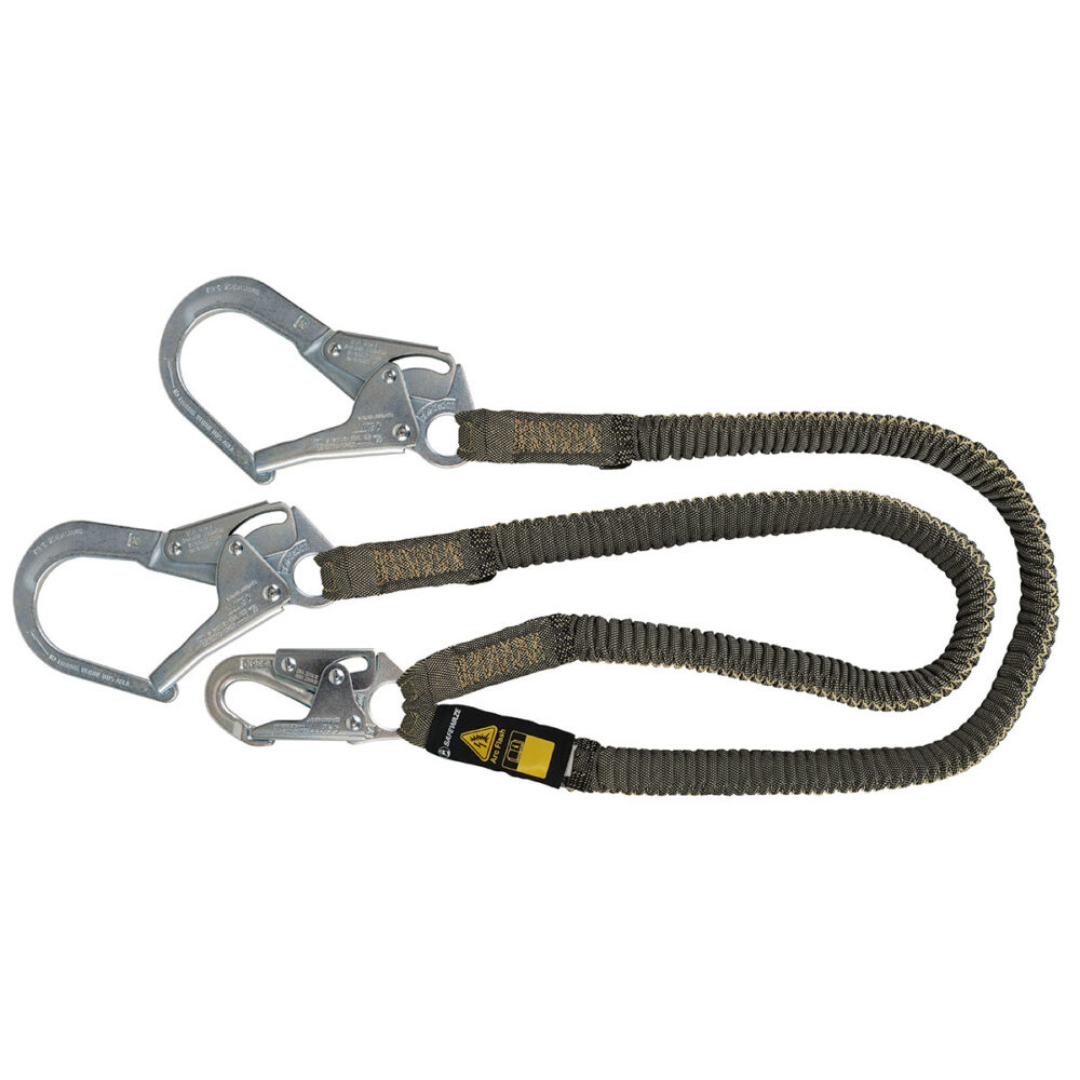 Arc Flash 6′ Stretch Internal Energy Absorbing Lanyard: Aramid, Dual Leg, Rebar Hooks