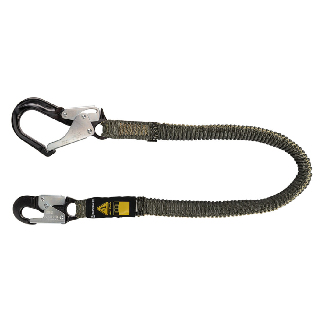 Arc Flash 6′ Stretch Internal Energy Absorbing Lanyard: Aramid, Alu Rebar Hook