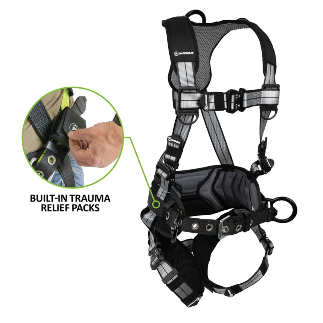 Safewaze - PRO+ Slate Construction Harness: Alu 3D, Alu QC Chest/Legs, Trauma Relief