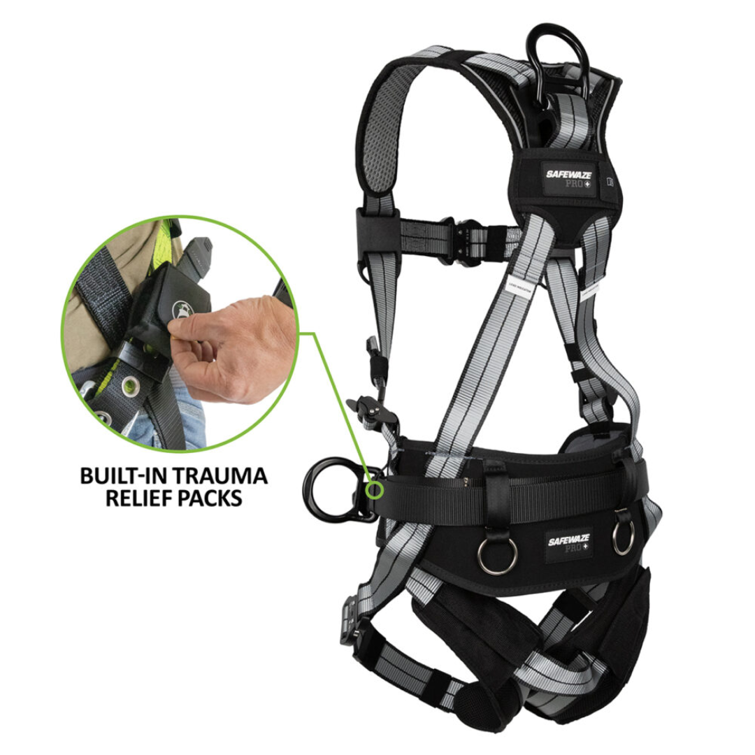 Safewaze - PRO+ Slate Construction Harness: Alu 3D, Alu QC Chest/Legs, Trauma Relief