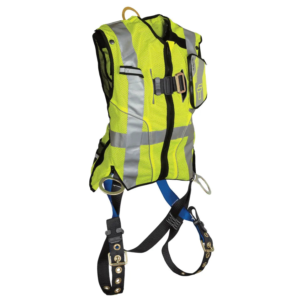 FallTech Hi-Vis Lime Class 2 Vest with 3D Standard Non-belted Full Body Harness