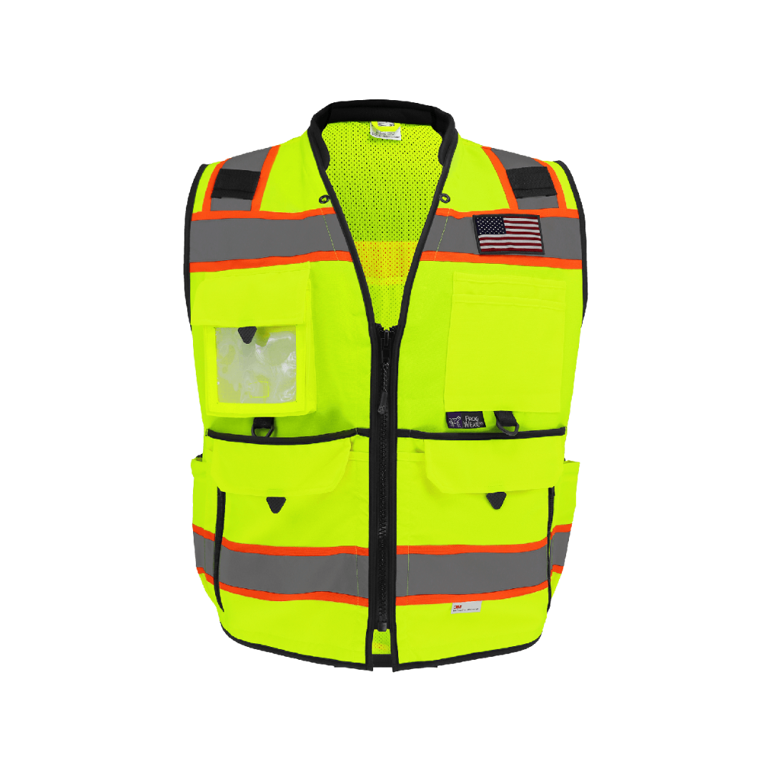FrogWear HV Ultra-Rugged High-Visibility Premium Surveyors Safety Vest - GLO-096