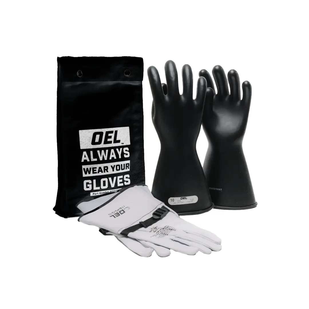 IRG114B - Class 1 (7,500 VOLTS) 14" Length Black Rubber Glove Kits