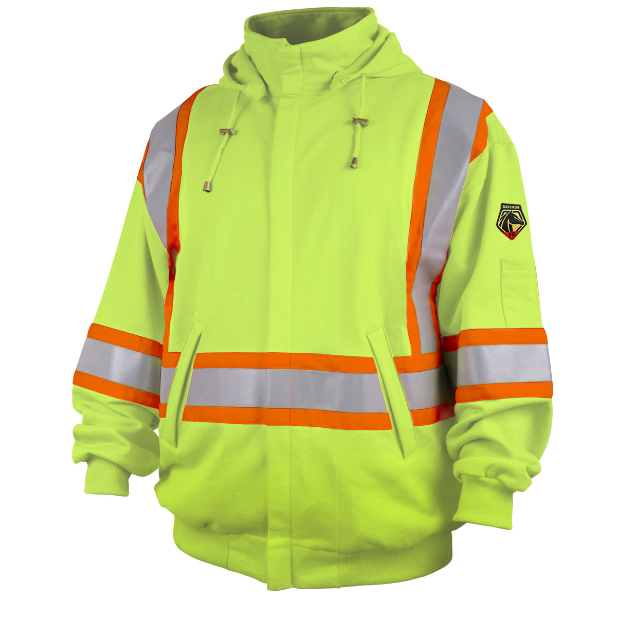 12 oz. Flame-Resistant Cotton Full-Zip Hooded Sweatshirt, Safety Lime