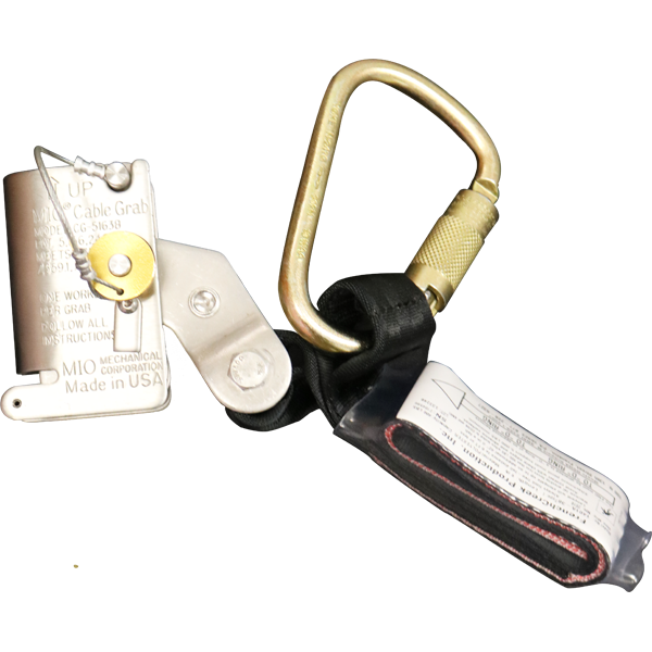 1401A-38 - 3/8" or 5/16"wire rope grab with shock absorber and carabiner