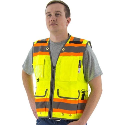 75-3235 Majestic High visibility yellow two-tone heavy duty surveyors vest