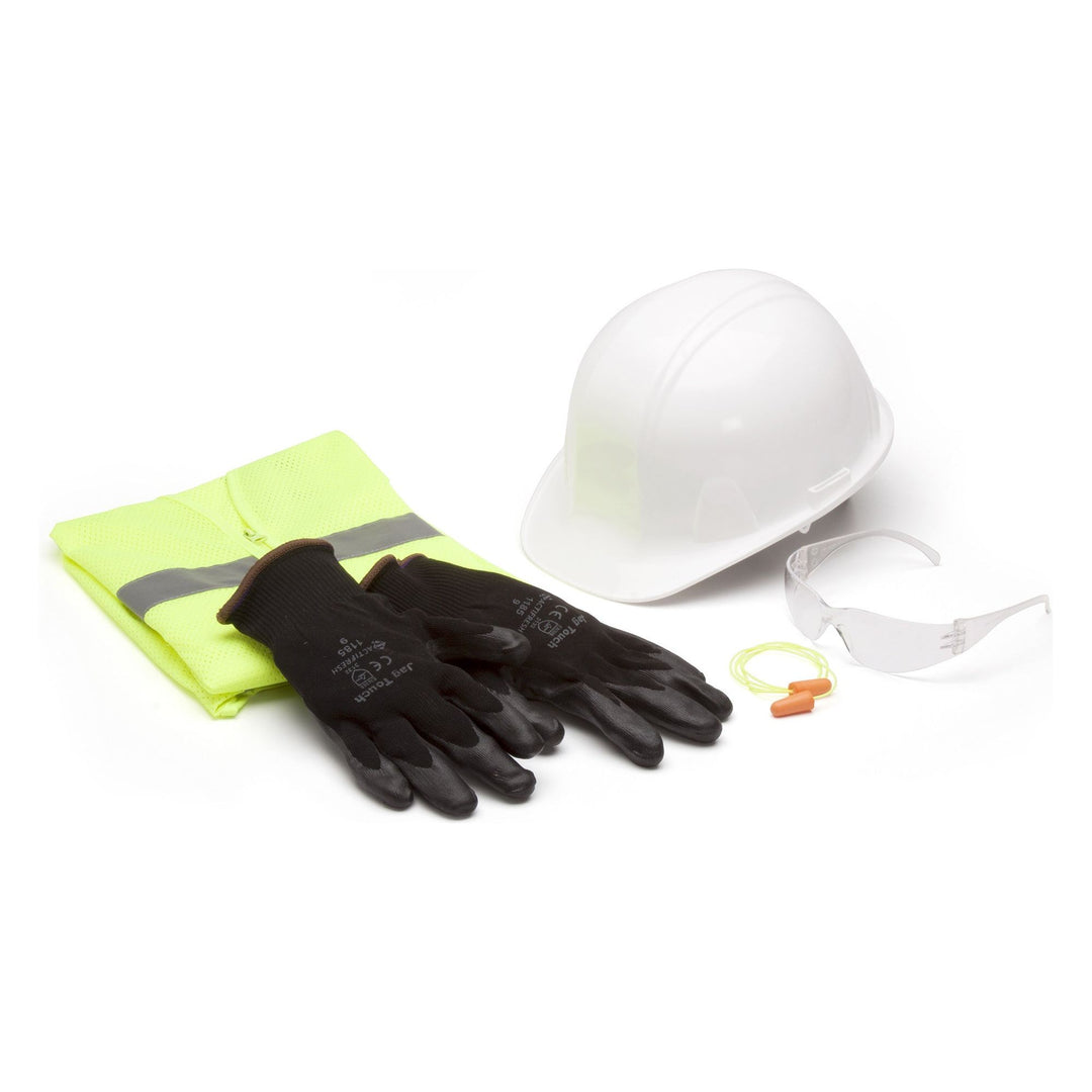 New Hire Kit - Hard hat, safety vest, earplugs, clear safety glass, gloves (Qty 10)